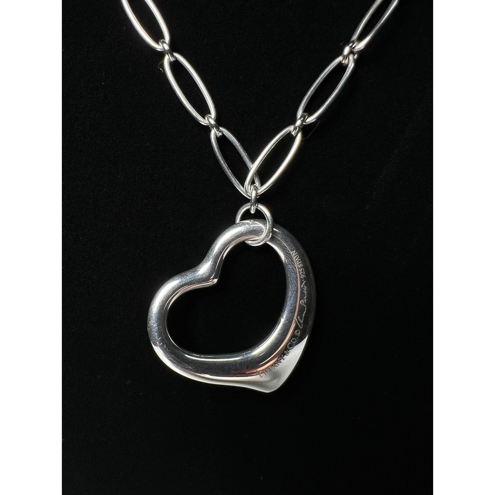 Tiffany & Co. 925 SS 28g Large Elsa Paretti Open Heart Necklace 36mm